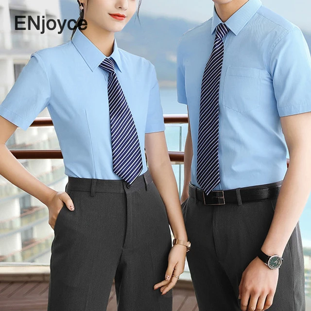 New Classic Summer Women/men Short Sleeve Blouse Workwear Bussiness  Professional Hotel Shirts Office Ladies Tops Uniform Clothes - Blouses &  Shirts - AliExpress