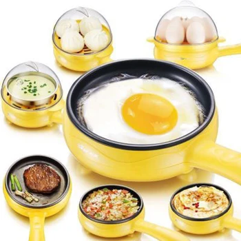 

Multifunction household mini egg omelette Pancake Fried Steak Electric Frying Pan Non-Stick Boiled egg boiler steamer EU US