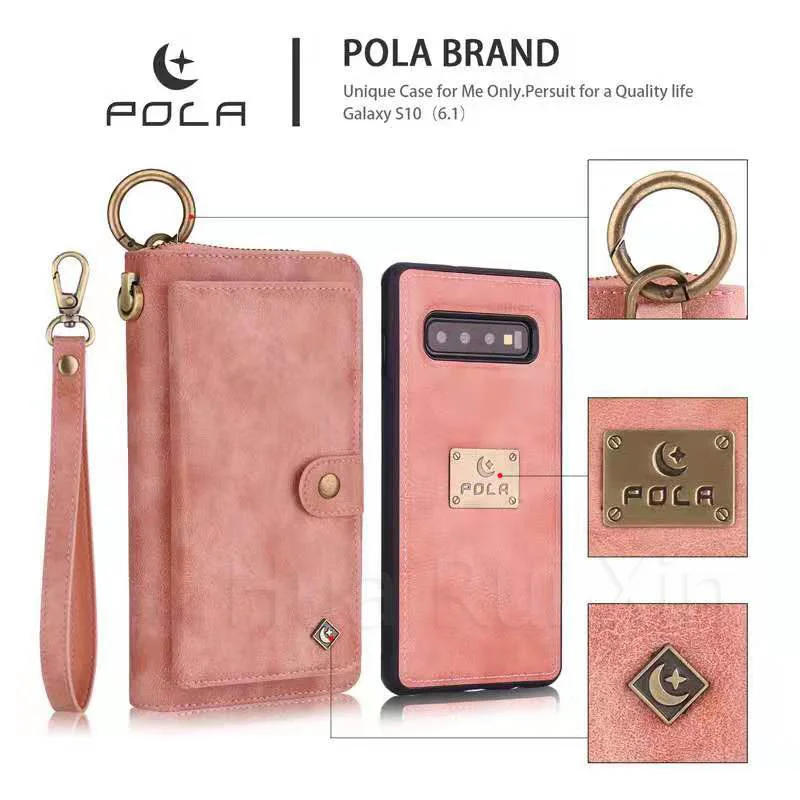 

For Samsung s10 S7edge for iphone 7PLUS vintage pattern multi-function split zipper bag mobile phone case s10plus lanyard flip