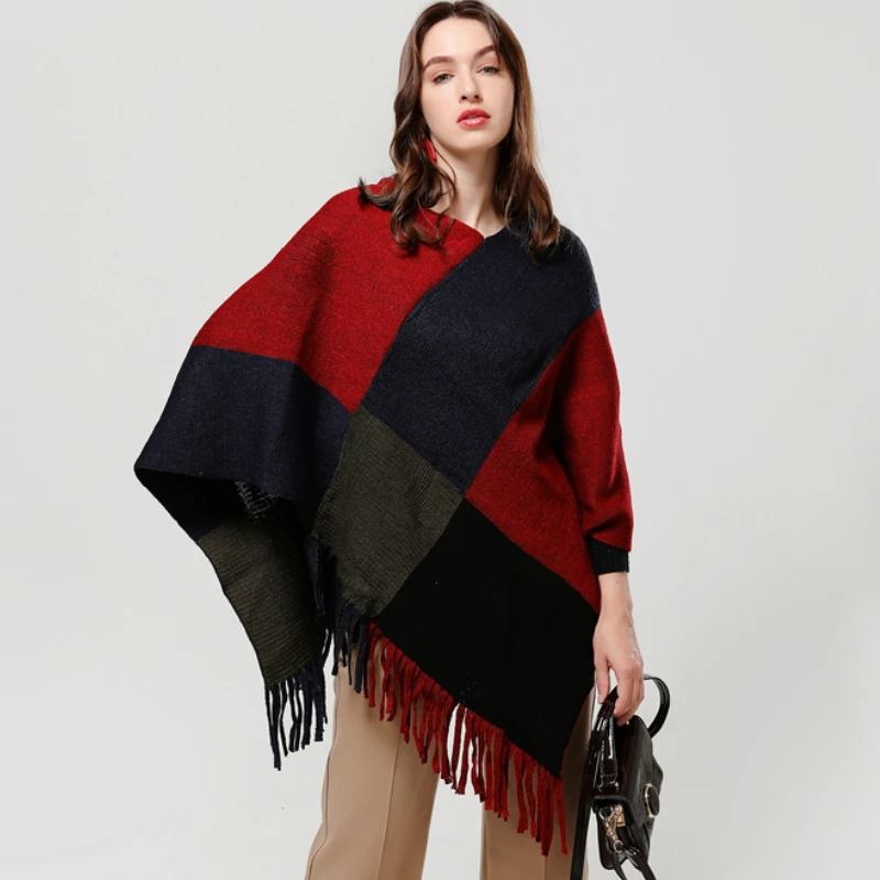 Fashion Winter Scarf for Women Wool Knitted Feel Poncho Capes Scarves Soft Warm Shawl Lady Cashmere Warps Stole