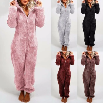 

Winter Pajamas Women's Sleepwear Long Sleeves Nightgown Plus Plush Thick Pajama Jumpsuit Hooded Homewear Pajamas Robes Sets