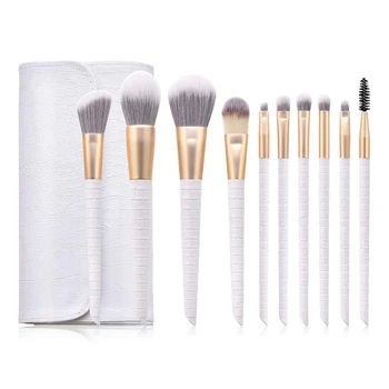 

10Pcs Makeup Brush Set Foundation Blush Contour Concealer Mixed Powder Liquid Cream Face Eyeshadow Brush, White