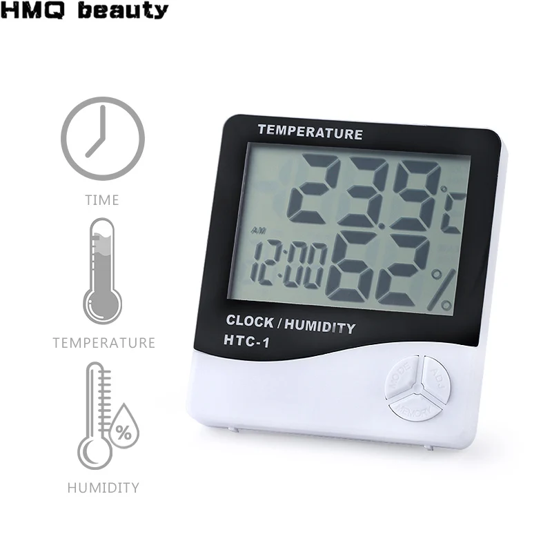 

Eyelash LCD Digital Temperature Humidity Meter With Clock HTC-1 Grafted Eyelashes Extension Tool Hygrometer Weather Station