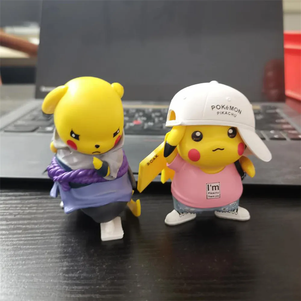 Pokemon Naruto Pikachu Cos Uchiha Sasuke Platelet Anime Cute Toys Figures Kids Model Shippuden Action Figma Pocket Monster Doll