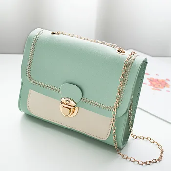 

Korean version of the women's contrast color shoulder chain small square bag 2020 summer new lock mobile phone coin purse