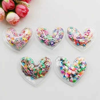 

10pcs/lot 5*4.5cm Multi Style Transparent heart Flowing Patches Appliques for DIY Children Hair Clip Accessories