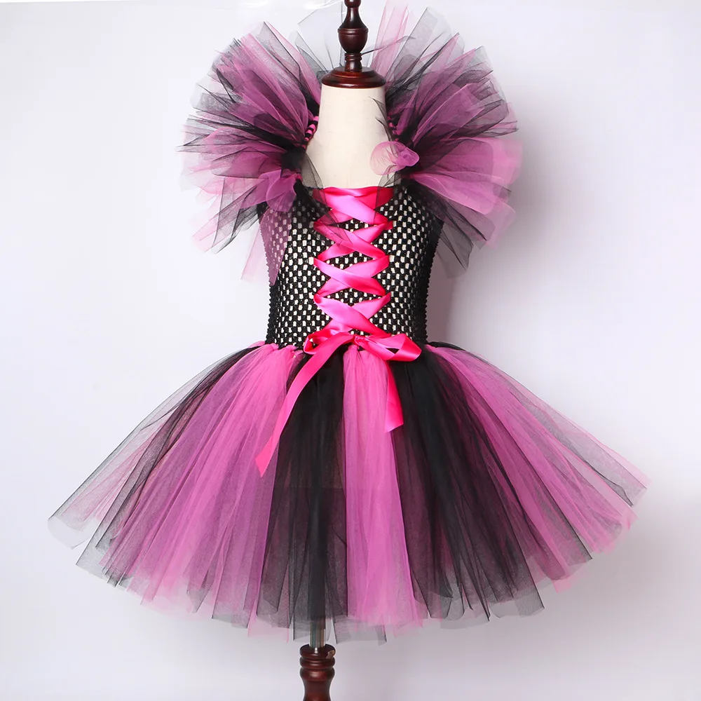 Платье-пачка для девочек; vestido quente rosa e preto criandas; карнавальный костюм на Хэллоуин; платье для косплея