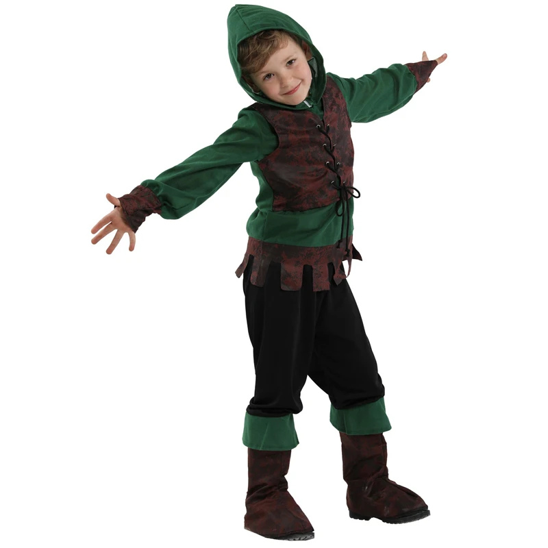 Детский карнавальный костюм Пурима Питера Пэна для мальчиков, Робин Гуд, охотник за Лесным рыцаря, маскарадный костюм на Хэллоуин, сценическое шоу, нарядное платье