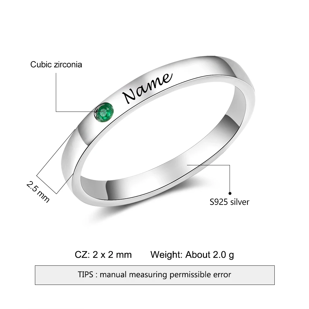 JewelOra 925 Sterling Silver Personalized Name Ring with Birthstone Custom Engraved Rings for Women Fine Jewelry Christmas Gifts - Image 3