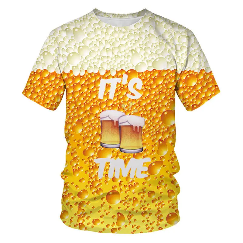 Лето Новинка Мужская 3D футболка банки пива печатных хип хоп Crewneck короткий рукав мужчины/женщины футболки топы