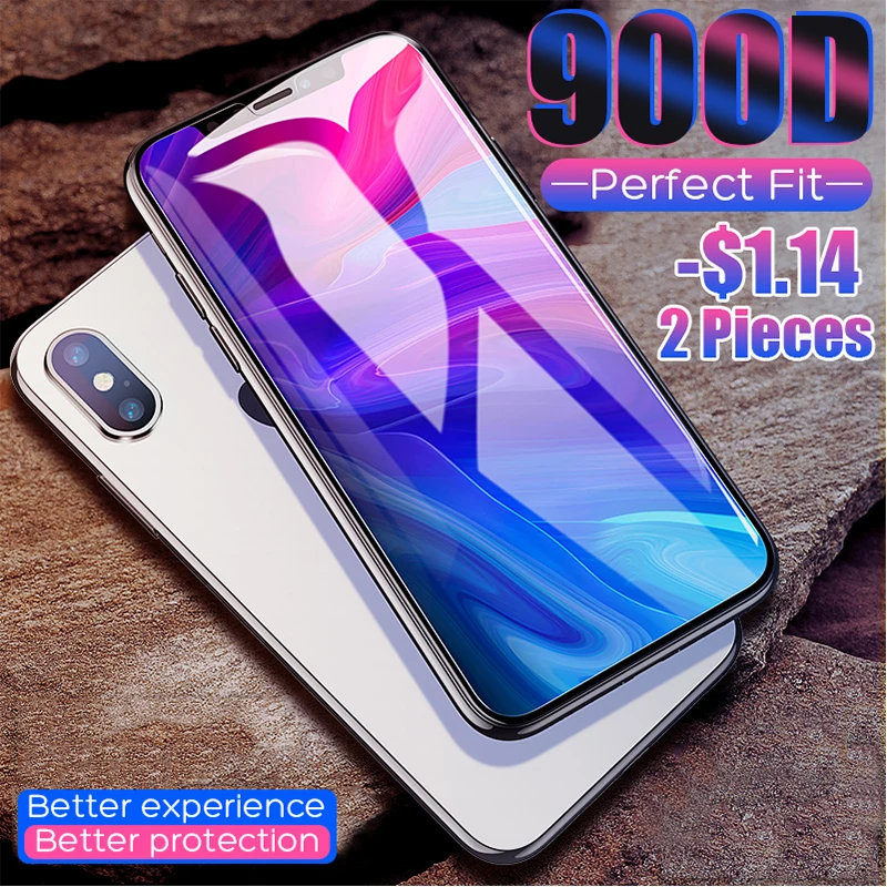 

2Pcs 900D Full Cover Protective Tempered Glass On For iPhone 7 8 6 6S Plus Screen Protector For iPhone 11 Pro X XR XS Max Glass
