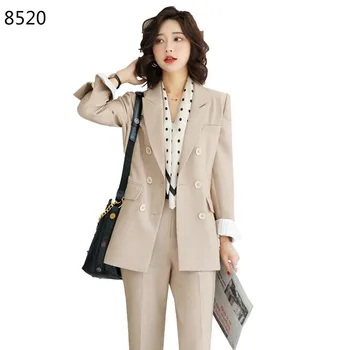 

Work Fashion Pant Suits 2 Piece Set High Quality Autumn Winter Women's Professional Wear Temperament Office Lady Slim Suit