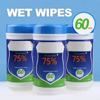 

60 Pcs/Bottle Disposable Alcohol Wet Wipes Antiseptic Cleanser Cleaning Sterilization For Hand Face Toys Cleansing Wet Wipes