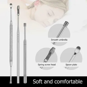 

Hot 7pcs/set Ear Wax Pickers Stainless Steel Earpick Wax Remover Curette Ear Pick Cleaner Ear Cleaner Spoon Care Ear Clean Tool
