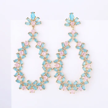

VERY GIRL 57mm Fresh Hollow Water drop Earring Lady's Wedding Jewelry Full Micro CZ Cubic Zircon Earrings High Quality Jewelry