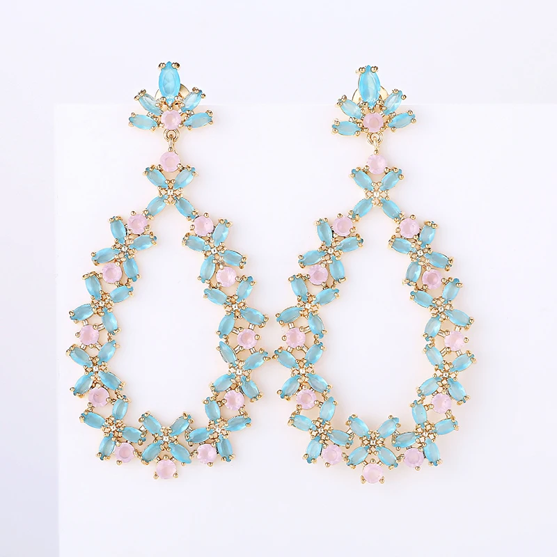 

VERY GIRL 57mm Luxury Hollow Water drop Long Dangle Earring for Women Wedding Full Micro CZ Cubic Zircon Earrings Free Shipping