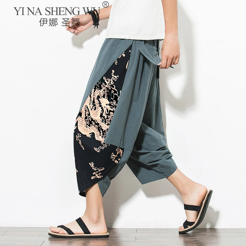 

Japanese Kimono Traditional Trousers Men Cropped Pants Asian Clothing Bath Pant Japan Style Casual Loose Male Yukata Trousers