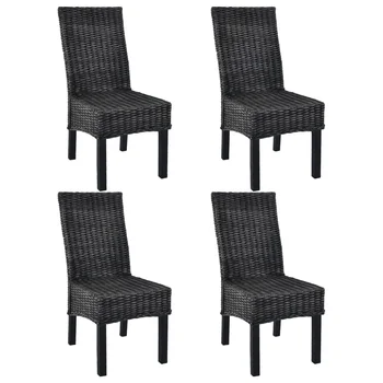 

vidaXL Dining Chairs 4 pcs Black Kubu Rattan and Mango Wood
