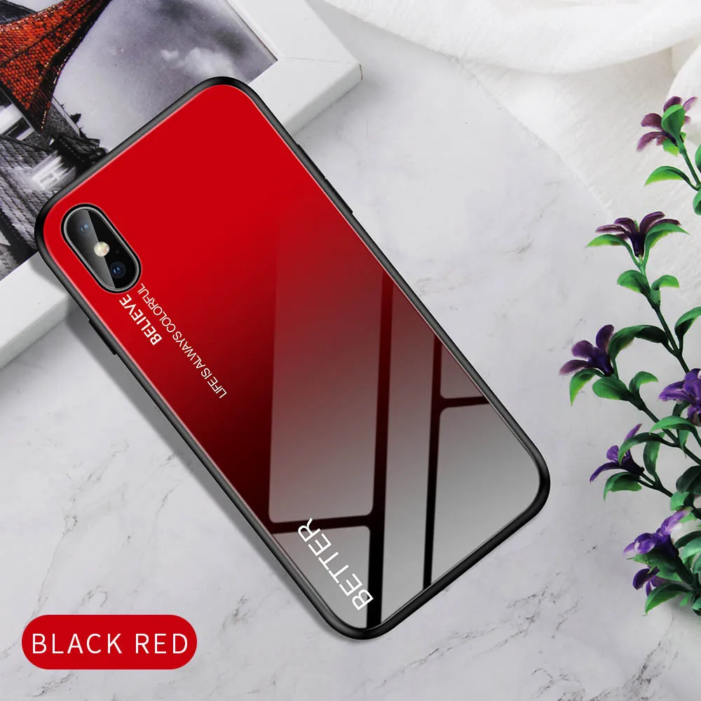 Чехол Heyytle из закаленного стекла с градиентом для iPhone 7, 8 Plus, 6, 6 s, чехол с изображением звездного неба, для iPhone X, XS, XR, 11 Pro, Max, чехол с рисунком - Цвет: Black Red