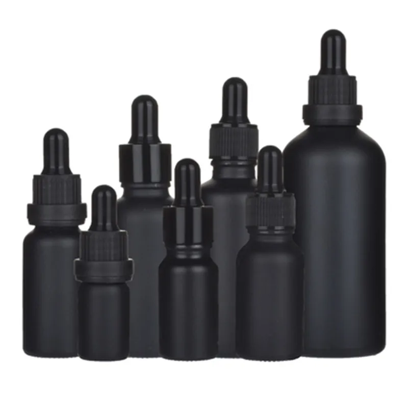 200PCS/LOT 5ML 10ML 15ML 20ML 30ML 50ML100ML Matter Black Glass vials Empty Essential Oil Parfum e Liquid Pipette Dropper Bottle