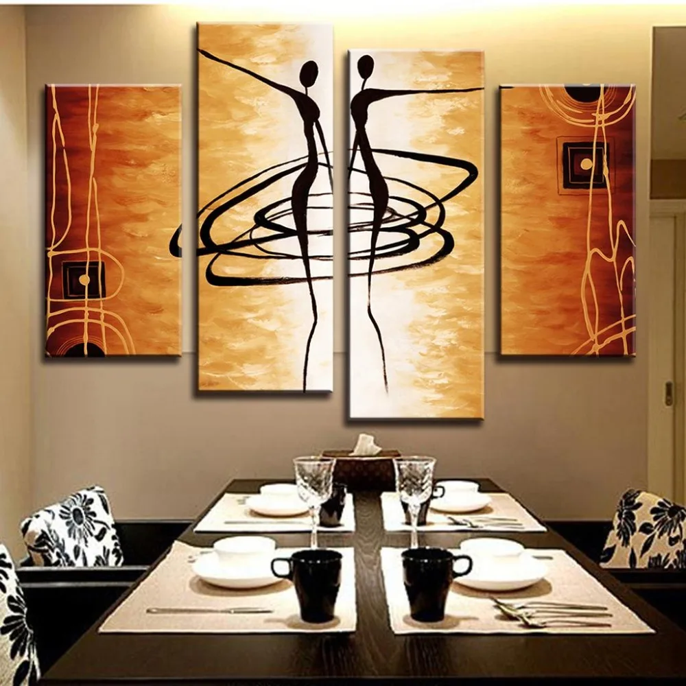 4Pcs/Set Modern Abstract Figures Painting Printed on Canvas Dance Lover Golden Wall Art Pictures for Home Decor Unframed | Дом и сад