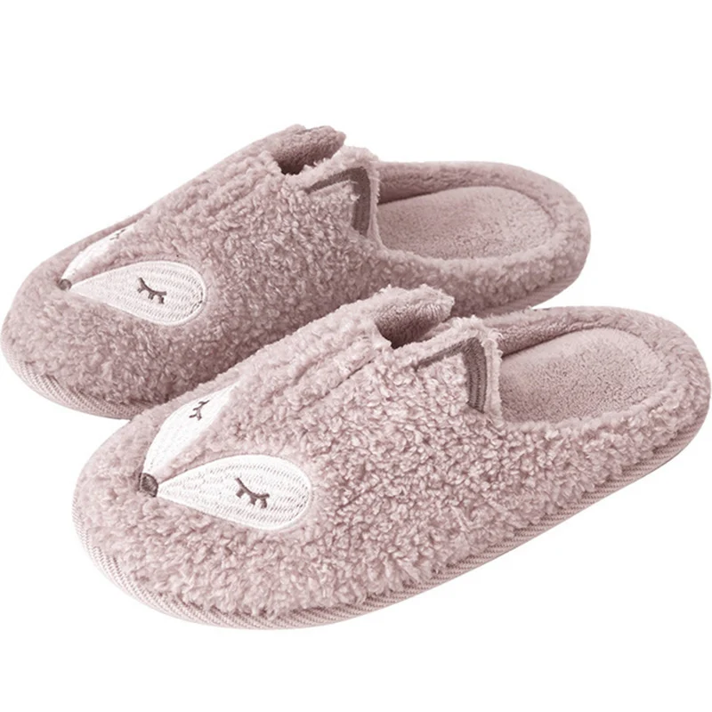 pink MCCKLE/женские домашние тапочки; женская обувь на плоской подошве; Cutte Fox; теплые женские зимние короткие плюшевые домашние мягкие женские туфли размера плюс - Цвет: pink