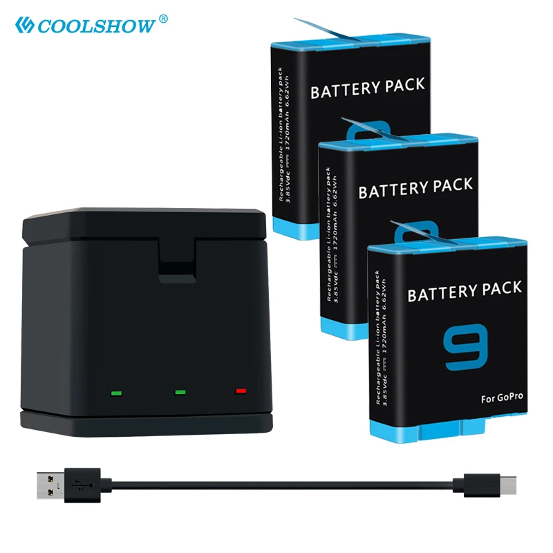 Для экшн Камеры Gopro Hero 9 Батарея Зарядное устройство/для GoPro черный Batteria Камера