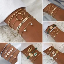 5/4 шт/набор, женские модные браслеты, жемчужный лист, ракушка, сердце, карта, золотой браслет, пляж, Ретро стиль, вечерние ювелирные изделия, подарок, аксессуары