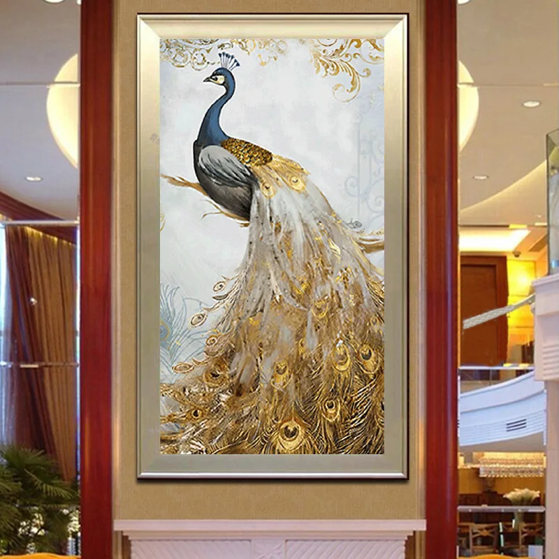 

2019 DIY Diamond Painting 5D Full Round Diamond Embroidery Golden feather peacock,Cross Stitch,Rhinestone Diamond Mosaic Sale