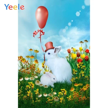 

Easter Spring Grassland Flower Rabbit Balloon Eggs Baby Backdrop Photography Photographic Background For Photo Studio Photophone