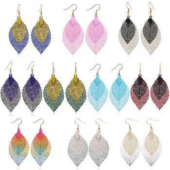 

Women Sweet Simple Size Multi-layer Coloured Leaf Long Style Temperament Drop Double Leaf Tassel Earrings