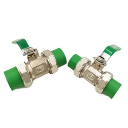 All copper cube Green PPR hot melt double live ball valve green DN202532 copper ball 4 points 6 points 3