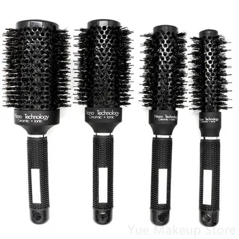 

4 Sizes Boar Bristle Ceramic Hair Round Brush Ionic Alunimum Hairdressing Brush Heat Resistant Hair Comb For Hairstyling 20#