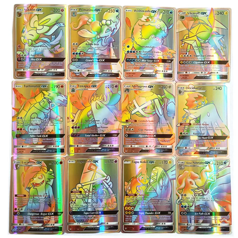 Spanish Pokemon 100Pcs TEAM GX VMAX 30 Rainbow Card Energy Holographic Playing Cards in Game Castellano Español Toys | Игрушки и хобби