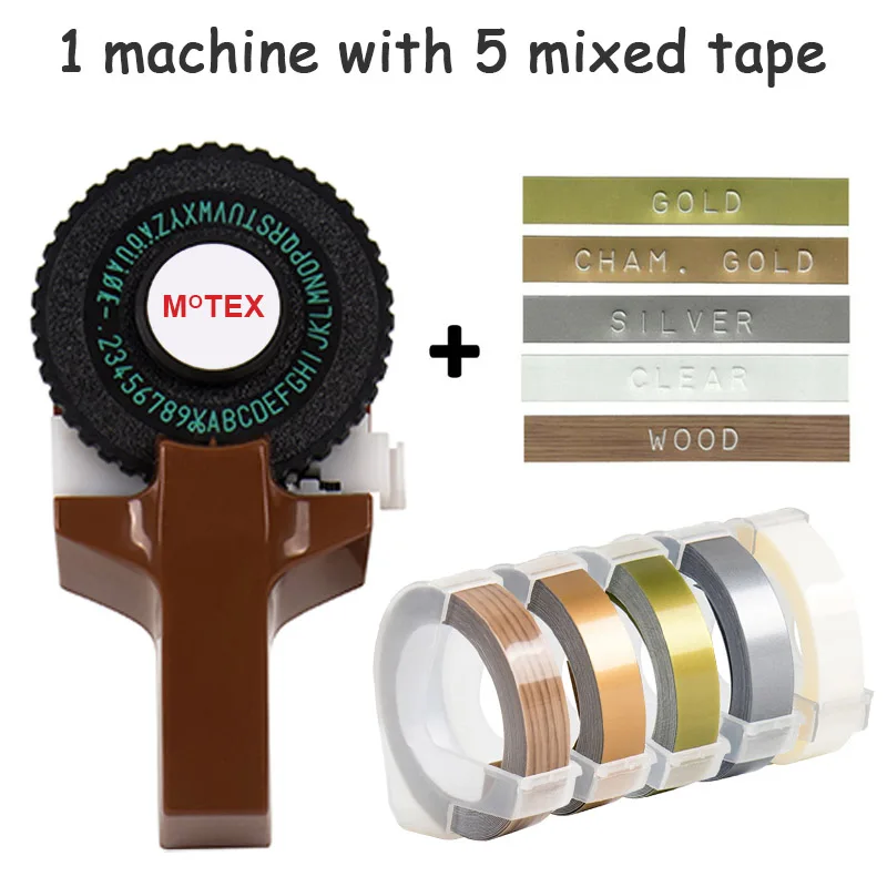 Коричневый цвет MoTex E101 принтер мини DIY Ручная Совместимость для dymo 3D тиснение ручная лента ручная машинка надпись машина - Цвет: machine with 5 mixed