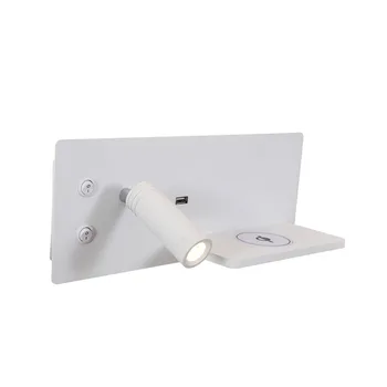 

Bedroom USB Port Reading Light Adjustable Angle Led Bedside Wireless Charger Home Decor Backlit Wall Lamp Phone Shelf Headboard
