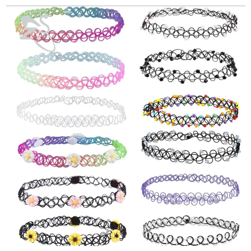 DYSWTUE 12 Pezzi Choker Set Collana Anni 90, Girocolli Elastici e Allungabili Nero, Accessorio Moda, Gioielli con Catena Girocollo Gotico Vintage Tatuaggio per Regalo Stile Estivo, per Donna