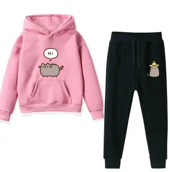 

Baby Boys Girls pusheen Sport Clothing Set Boy Sets Hoody Sweatershirt Pants Toddler Kids Clothes Children Causal Thin Tracksuit