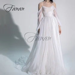 Simple V-Neck See-Through Wedding Dresses Backless A-Line Chiffon Sweep Train Bridal Gown robe de mariée vestidos de novia