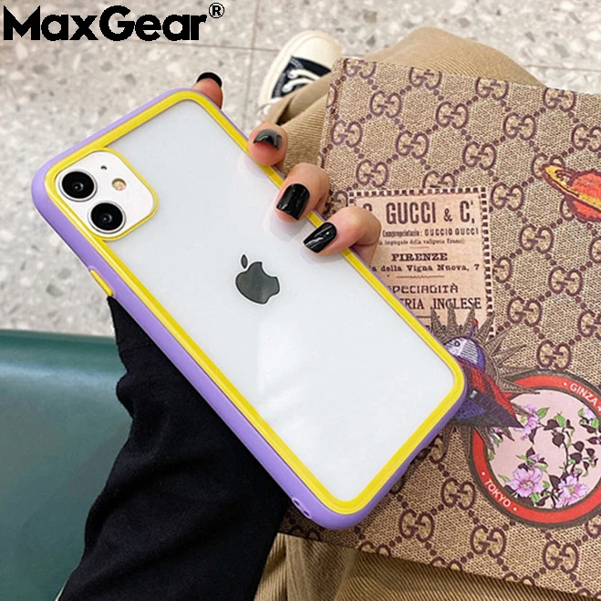 Контрастный ЦВЕТНОЙ акриловый прозрачный чехол для телефона iPhone 11Pro Xs MAX XR 6 6s 7 8 Plus