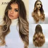 JONRENAU Long Synthetic Natural Wave Brown to Golden Blonde Ombre  Hair Wig Daily Wear Wigs for White /Black women 1