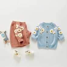 Lioraitiin 0-24M Newborn Infant Baby Girl Casual Cute Sweaters Long Sleeve O-Neck Floral Printed Knitting Top 2Colors