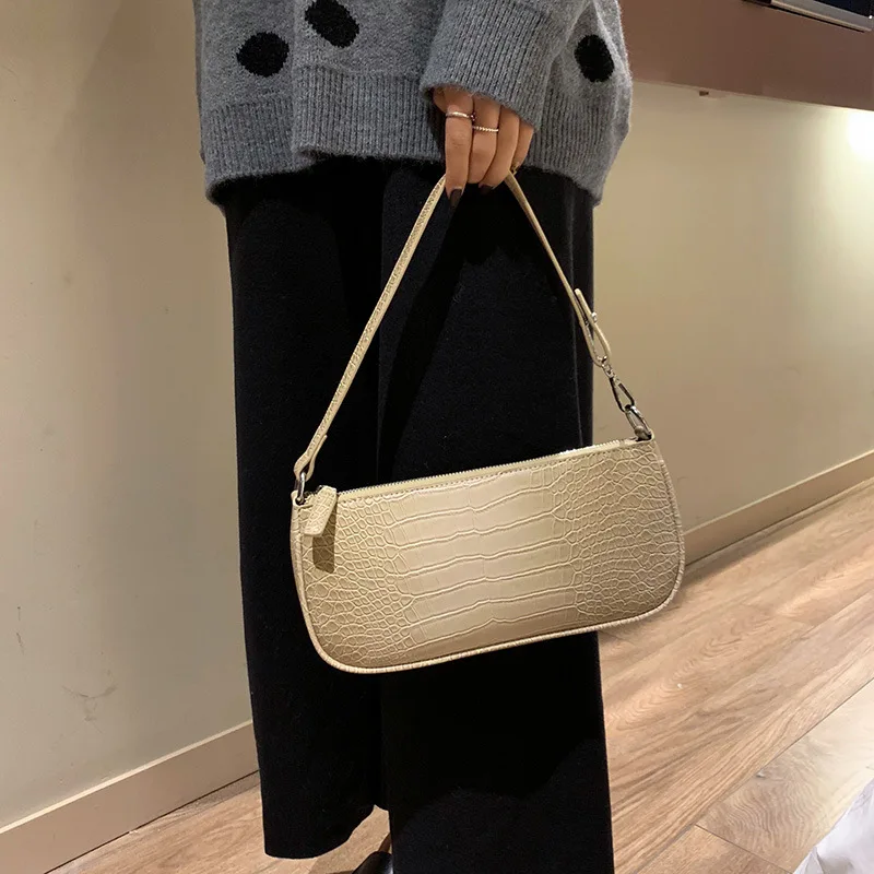 

IMYOK 2019 Women PU Leather Shoulder Bags Vintage Crocodile Pattern Feamle Bag Simple Mini Hand Bag Ladies Fashion Clutch