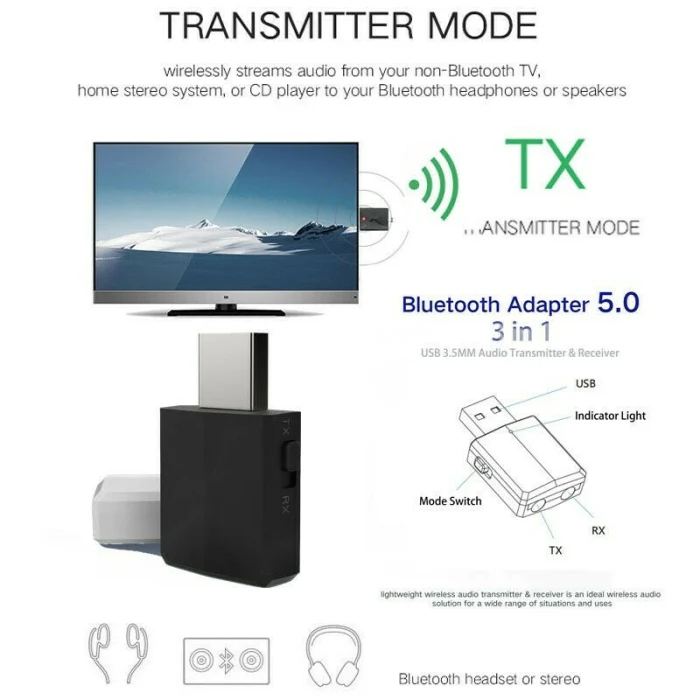 USB Bluetooth адаптер 5,0 музыкальный аудио приемник передатчик беспроводной для домашнего офиса LHB99
