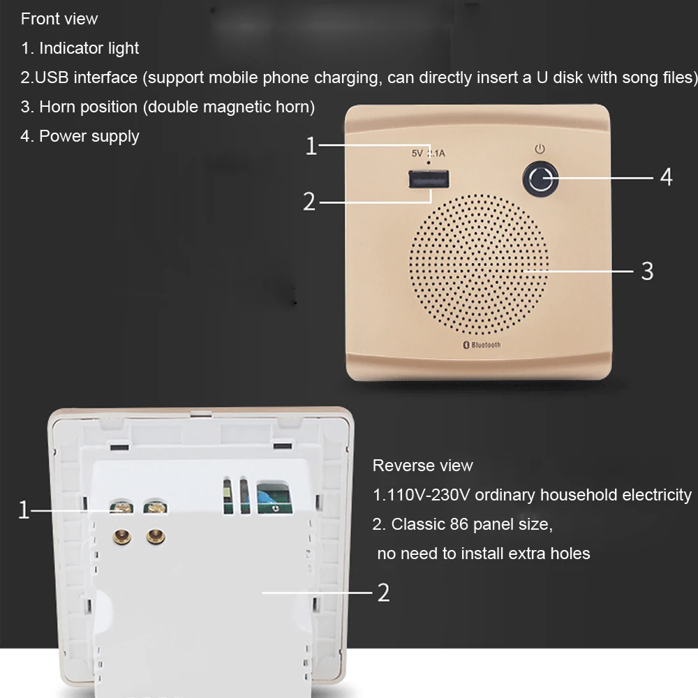 Bluetooth динамик, умная розетка, крепление динамика, HiFi музыкальный плеер, Handfree, 110-230 В и 5 В, 2.1A, usb порт для зарядки