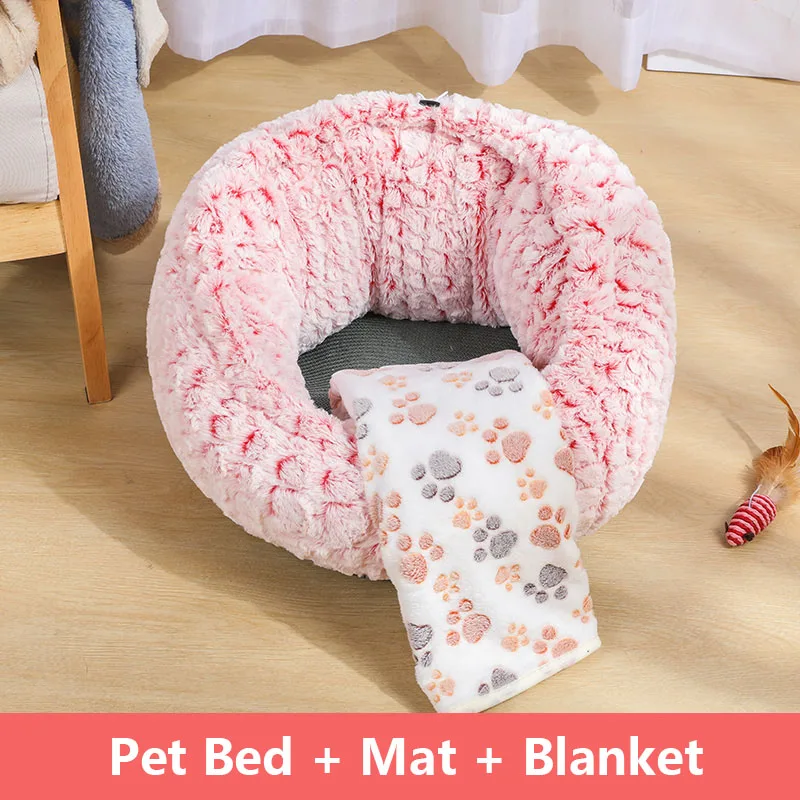 Теплый флисовый, для питомца круглая кровать для питомца подушка для шезлонга для маленьких средних собак кошка зимняя собака Конура для щенка коврик для питомца плюшевая кровать одеяло для кошки - Цвет: 01-Pink-3PCS