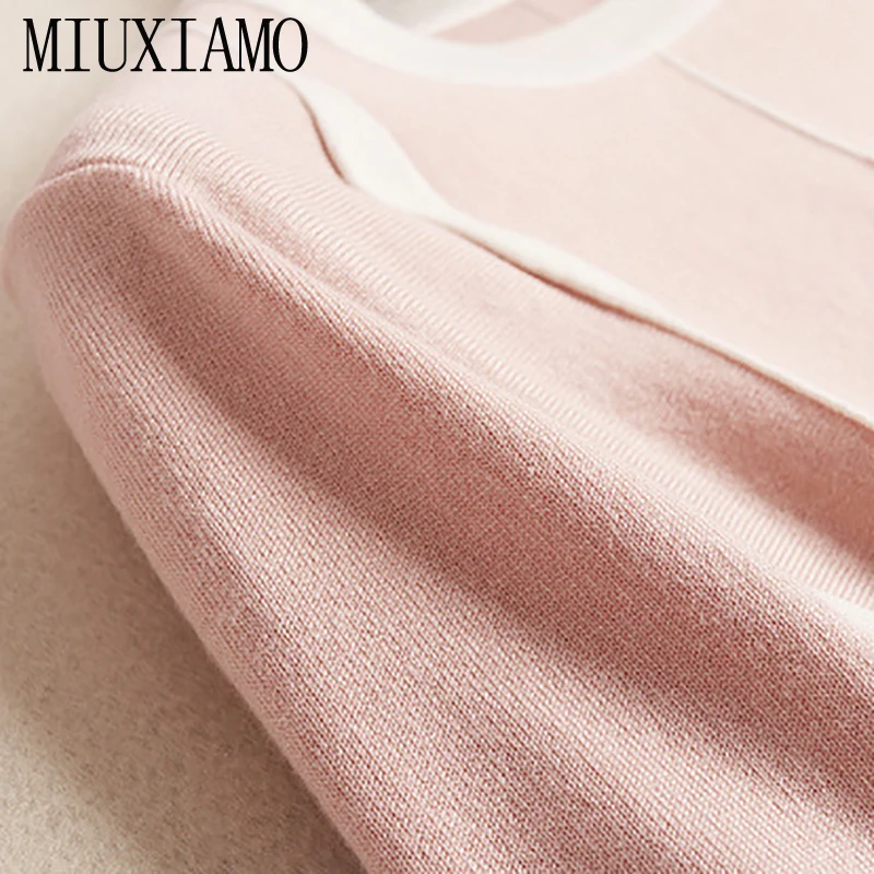 MIUXIMAO/ осенний костюм-Двойка для женщин, офисные женские Элегантные вязаные костюмы, пуловер Топ+ эластичная резинка на талии, комплект средней длины, удлиненная юбка