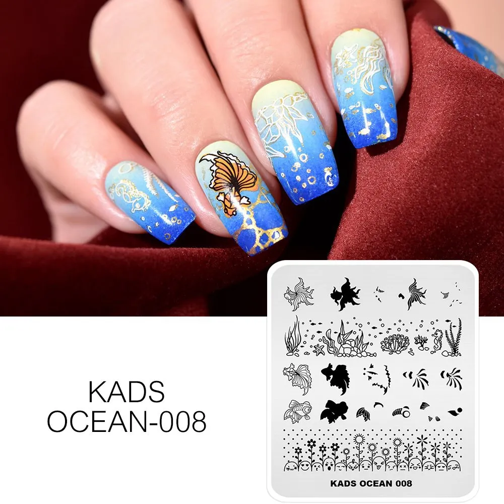 KADS дизайн ногтей шаблоны китайский океан и зоопарк Стиль Путешествия трафарет для DIY косметический инструмент для маникюра ногтей штамповки пластины инструмент для дизайна ногтей - Цвет: Ocean-008