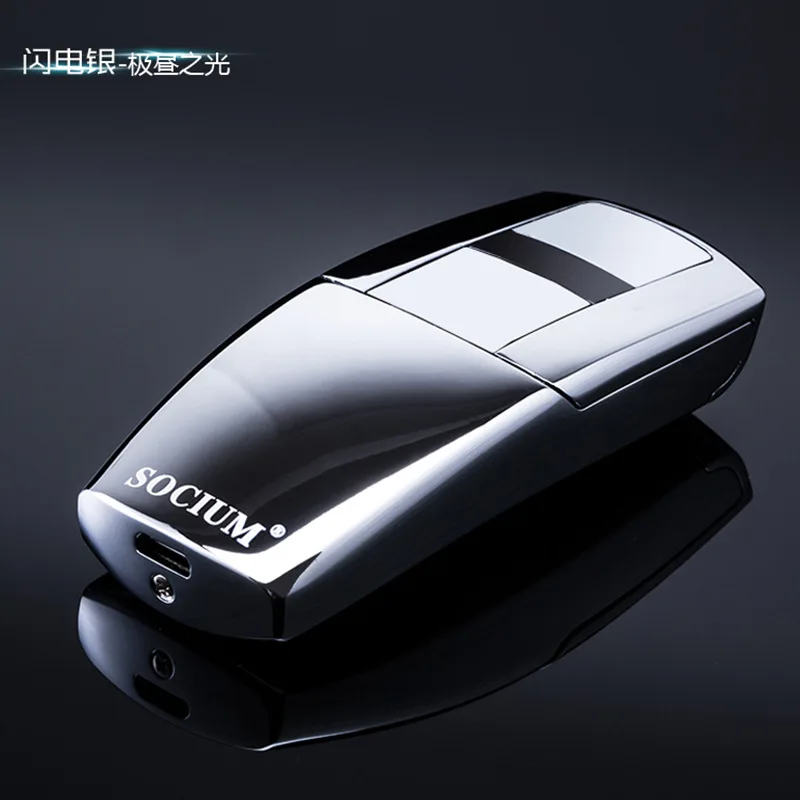 Thunder Silver Roadster Автомобильная двойная дуговая зажигалка, USB перезаряжаемая ветрозащитная электронная плазменная зажигалка, аксессуары для курения, гаджет для мужчин - Цвет: Thunder Silver