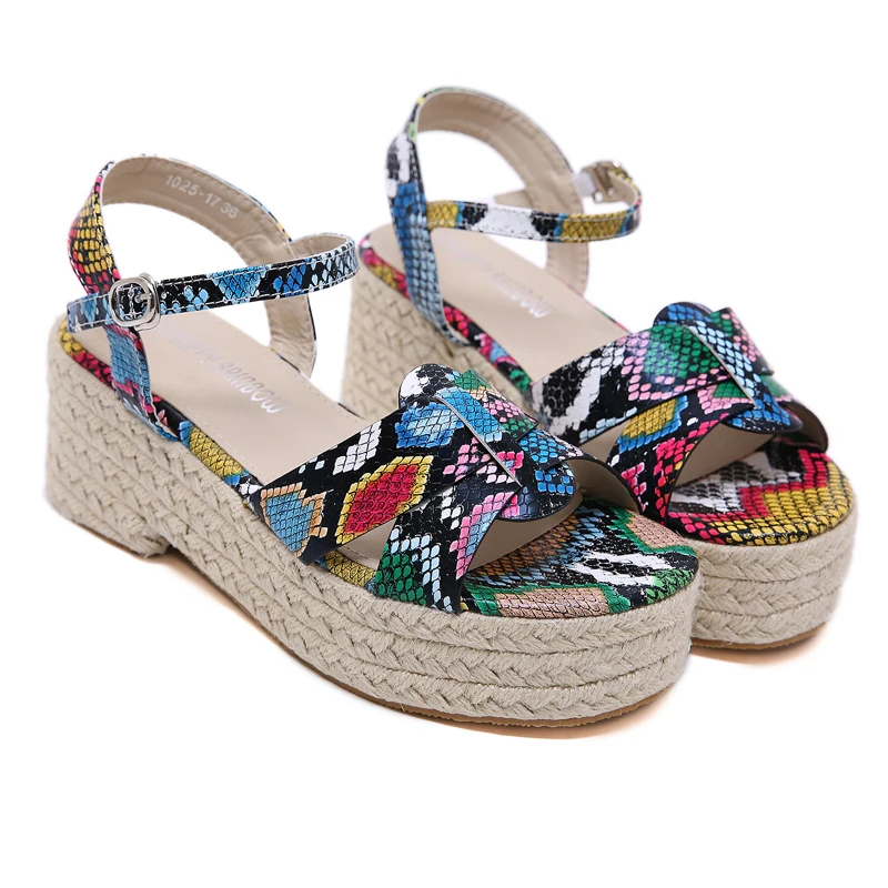 

7cm Platform Heels Casual Snake Print High Heels Sandals Summer Comfort Ladies Shoes And Sandals Women Sandalias Mujer Verano
